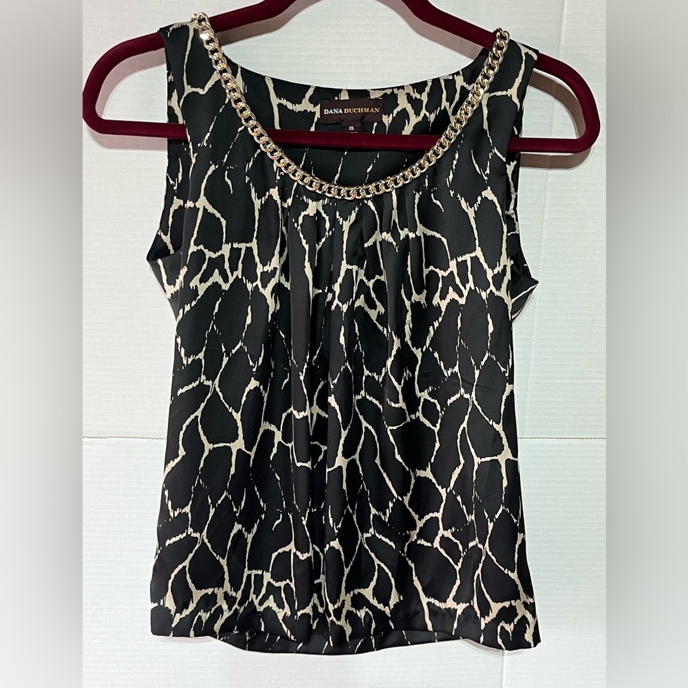 DANA BUCHMAN WOMEN TOP W/ CHAIN NECK‎ DETAIL RESORTWEAR VACATION BLACK XS